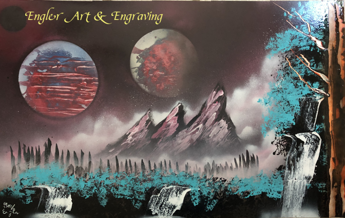Moon and Mountaints Spray Paint Art