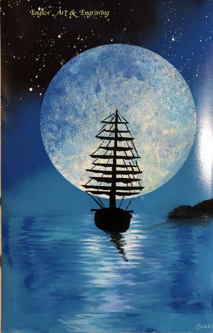 Moonlight Sailboat Spray Paint Art